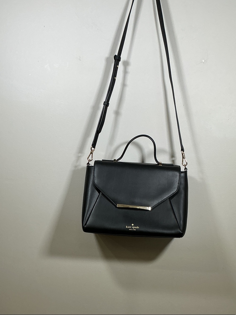 Kate Spade Black Leather Top Handle Crossbody Satchel Gold Hardware